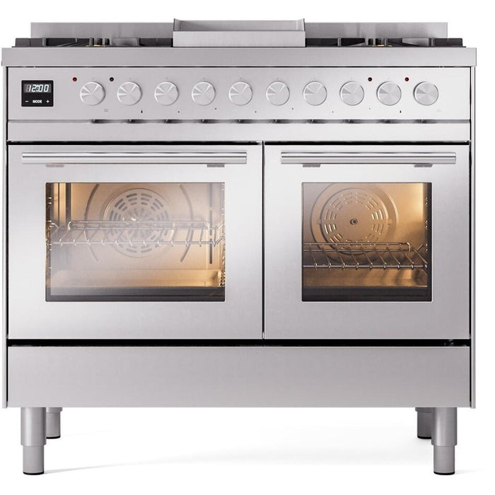 ILVE 40" Professional Plus II Dual Fuel Range with 6 Sealed Burners + Griddle, Triple Glass Door - UPD40FWMP