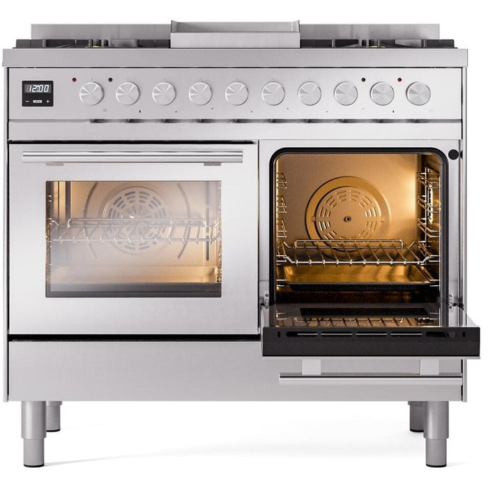 ILVE 40" Professional Plus II Dual Fuel Range with 6 Sealed Burners + Griddle, Triple Glass Door - UPD40FWMP