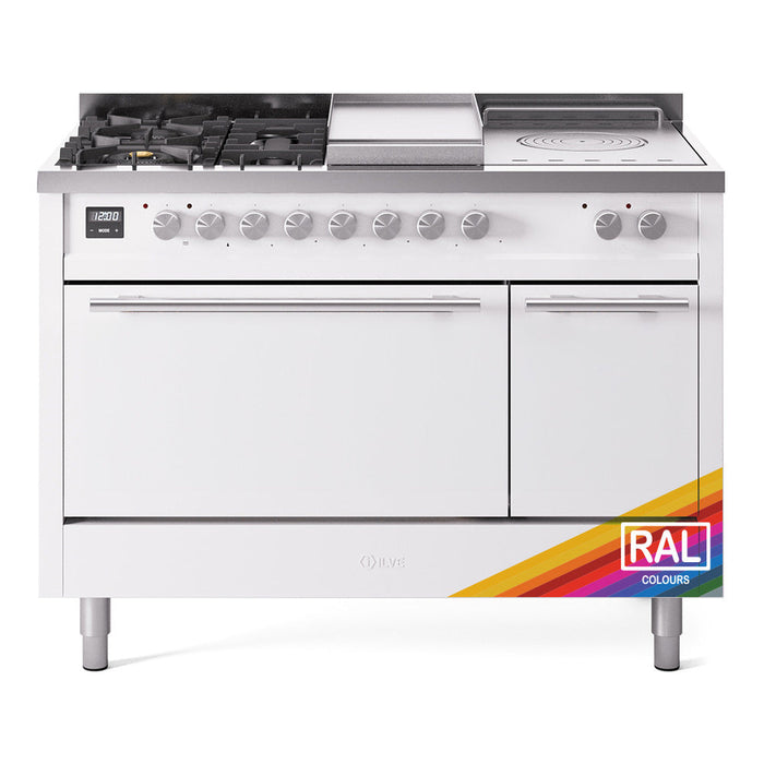 ILVE Professional Plus II 48" Dual Fuel Range with 5 Sealed Burners + Griddle + French Top Solid Door - UP48FSQMP