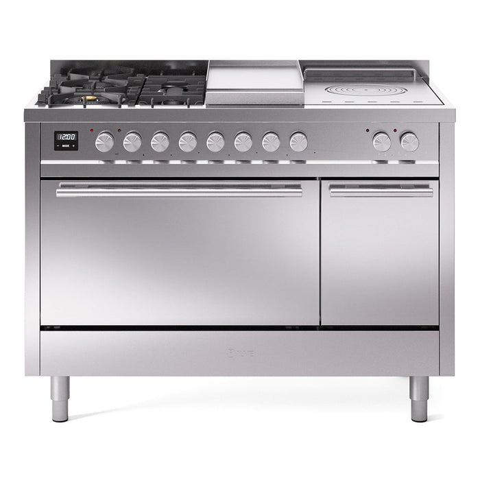 ILVE Professional Plus II 48" Dual Fuel Range with 5 Sealed Burners + Griddle + French Top Solid Door - UP48FSQMP