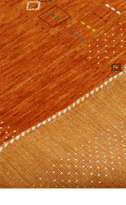 In Stock Orange Contemporary Center Pattern Hand Loomed Wool Rug