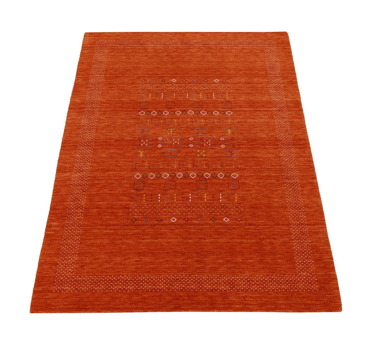 In Stock Orange Contemporary Center Pattern Hand Loomed Wool Rug
