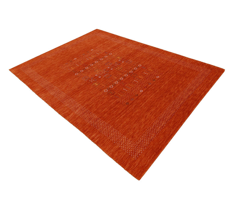 Orange Contemporary Center Pattern Hand Loomed Wool Rug