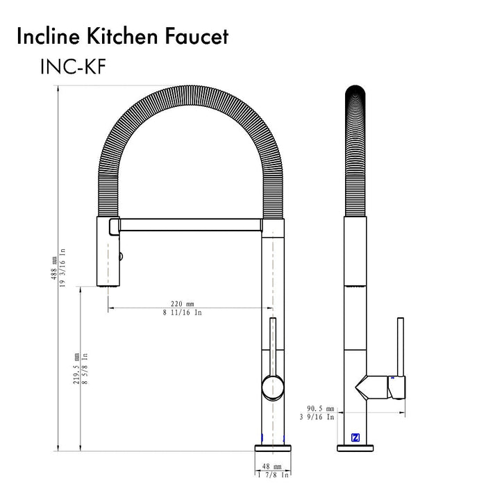 ZLINE Incline Pull Down Single Handle Kitchen Faucet in Matte Black (INC-KF-MB)