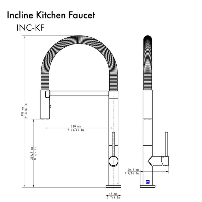 ZLINE Incline Pull Down Single Handle Kitchen Faucet in Polished Gold (INC-KF-PG)