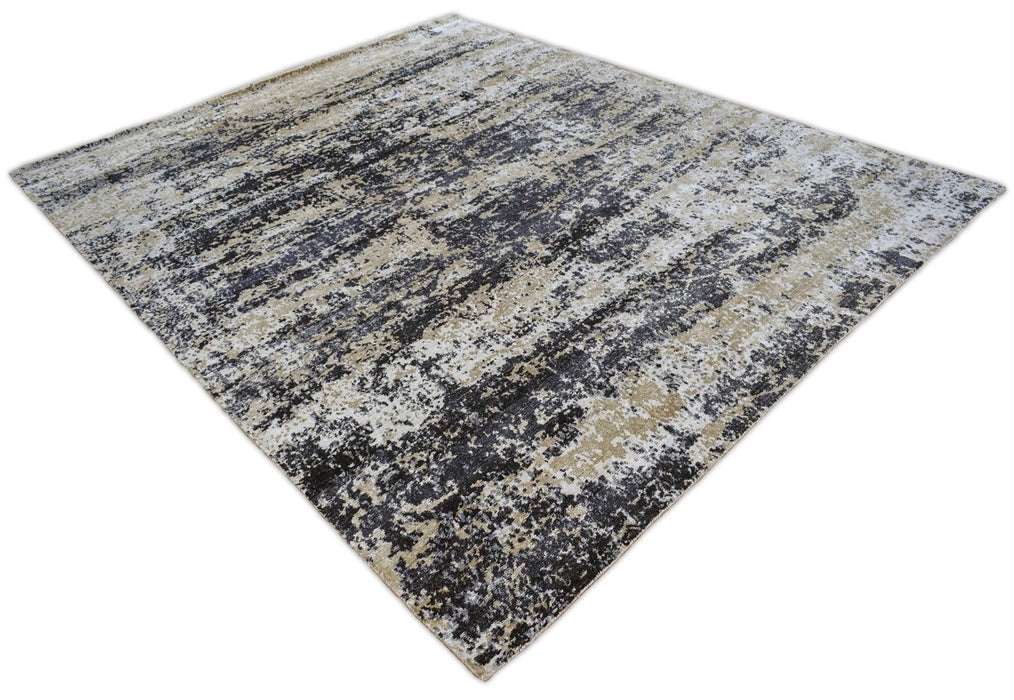Peach and Black Industrial Design Handmade Bamboo Silk 8x10 Area Rug  | TRD1692810