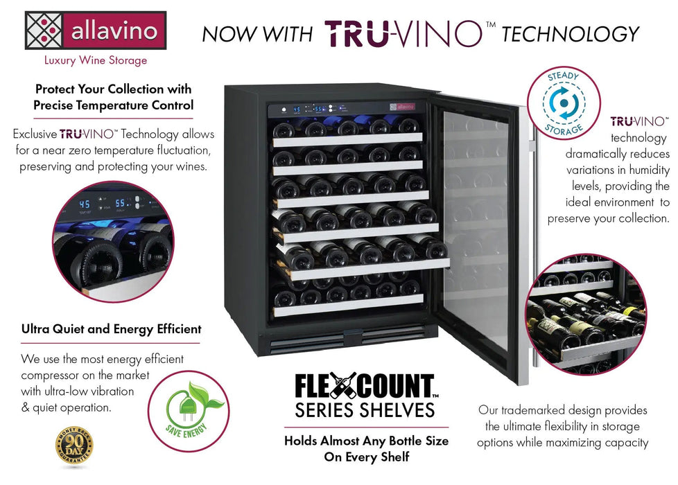 FlexCount Series 56 Bottle Single Zone Undercounter Wine Refrigerator with Stainless Steel Door - Right Hinge