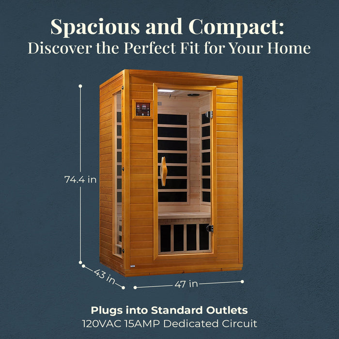 Dynamic Saunas Andora 2-Person Low EMF FAR Infrared Sauna, Canadian Hemlock Wood