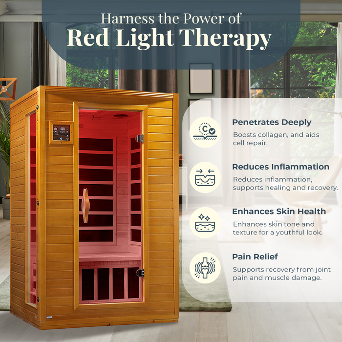 Dynamic Saunas Andora 2-Person Low EMF FAR Infrared Sauna, Canadian Hemlock Wood