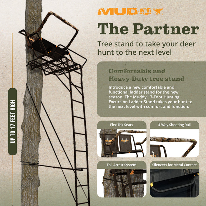 Muddy The Partner 17 Foot Hunting Ladderstand, 2 Person Climbing Tree Stand