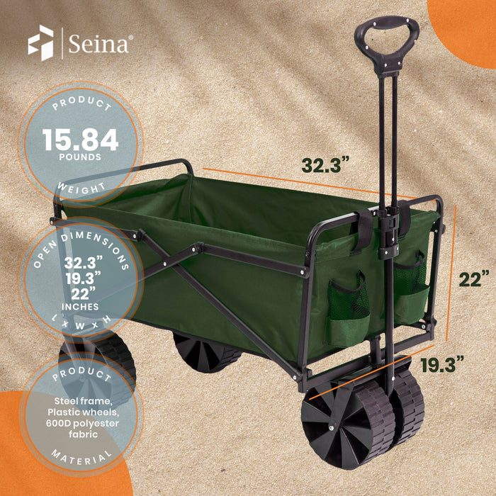 Seina 150lb Capacity Collapsible Steel Frame Outdoor Utility Wagon Cart, Green