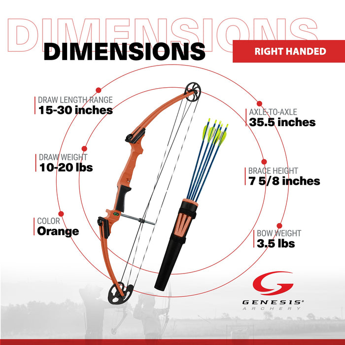 Genesis Original Archery Compound Bow and Arrow Set, Draw Hand-Right, Orange