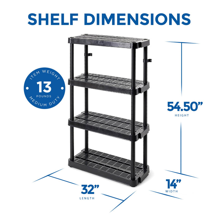 Gracious Living 4 Shelf Adjustable Height Medium Duty Storage, Black (4 Pack)