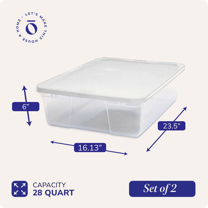 Homz 28 Qt Snaplock Clear Plastic Storage Container Bin with Secure Lid, 2 Pack