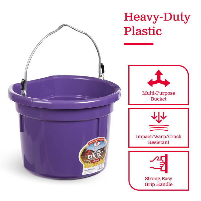 Little Giant P8FBPURPLE 2 Gallon All Purpose Flat Back Plastic Bucket, Purple