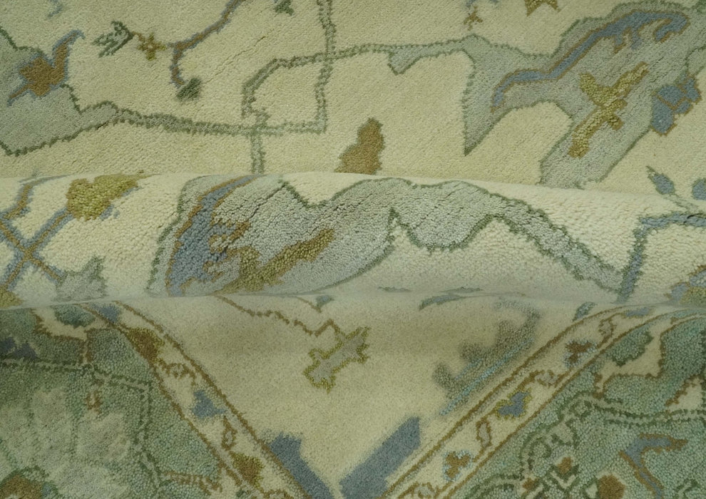 Ivory and Blue 6x9 Hand Knotted Traditional Oriental Oushak wool area rug