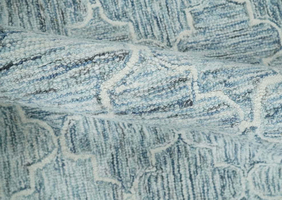 Ivory and Blue Modern Geometric Hand Tufted Multi Size Natural Wool Area Rug