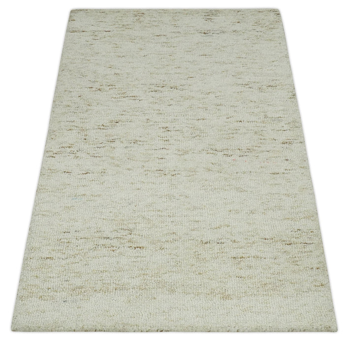 Ivory and Brown Abstract Hand Tufted Multi Size Natural Wool Area Rug