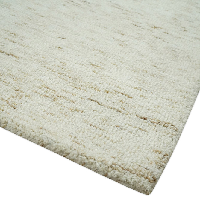 Ivory and Brown Abstract Hand Tufted Multi Size Natural Wool Area Rug