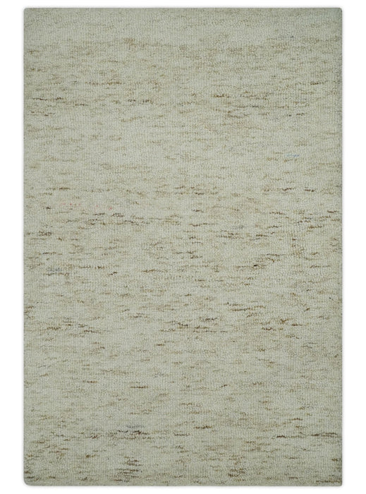Beige and Brown Modern Abstract Hand Tufted Natural Wool Area Rug