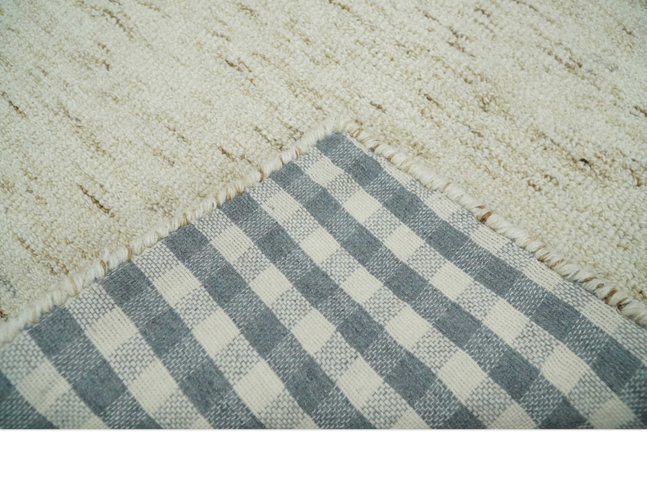 Ivory and Brown Abstract Hand Tufted Multi Size Natural Wool Area Rug