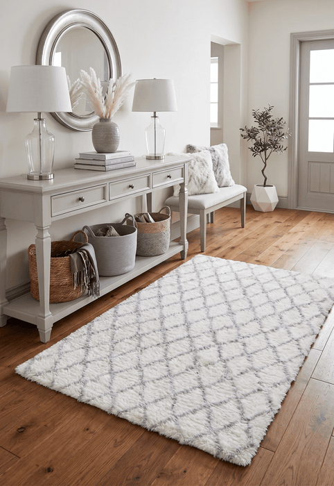 Ivory and Charcoal Modern Style Handmade Wool Area Rug