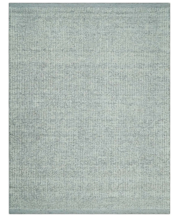 Ivory and Charcoal Traditional Abstract Hand Knotted 8x10 Wool Area Rug