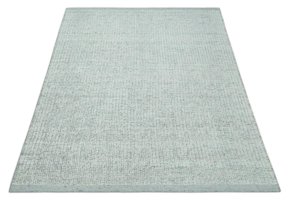 Ivory and Charcoal Traditional Abstract Hand Knotted 8x10 Wool Area Rug