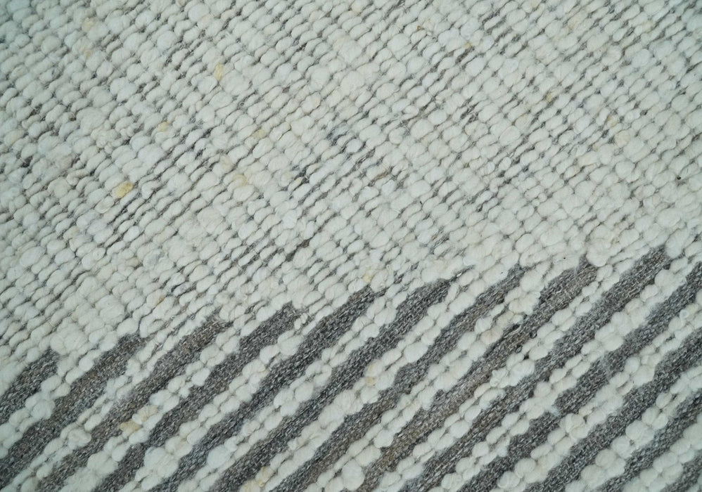 Ivory and Charcoal Traditional Stripes Hand Knotted 8x10 Wool Area Rug
