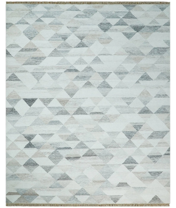 Modern Style Ivory and Gray Kilim Fine Wool Blend Rug