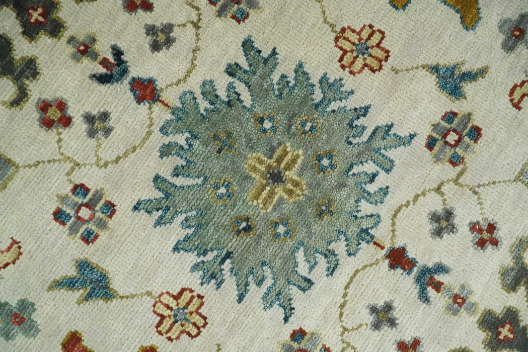 Ivory and Gray Floral Oushak Hand Knotted Custom Made Wool Area Rug