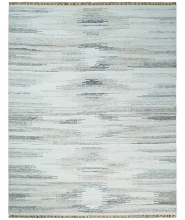 Ivory and Gray Kilim Rug made with fine wool and viscose | SE1