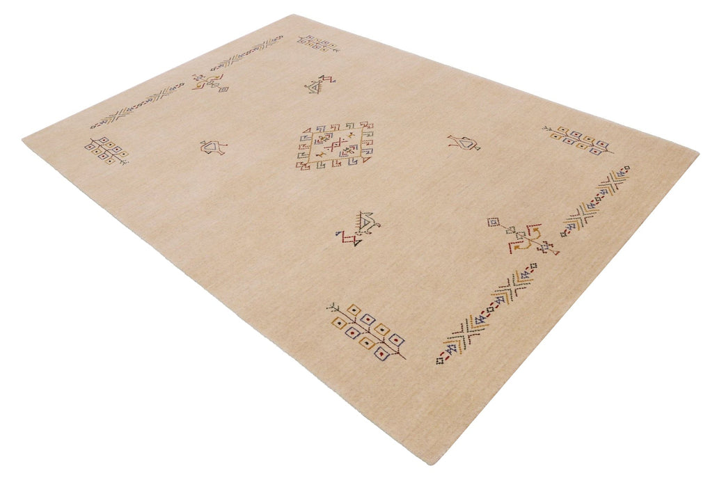 Ivory Border Patterns Hand Loomed Wool Area Rug