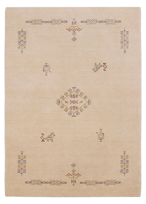 Ivory Border Patterns Hand Loomed Wool Area Rug