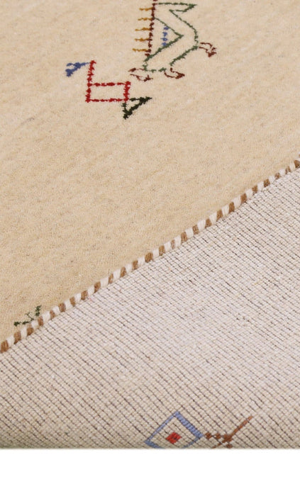 Ivory Border Patterns Hand Loomed Wool Area Rug