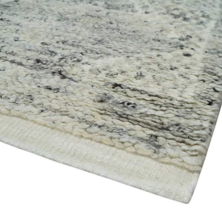 Ivory, Charcoal and Beige 8x10 hand knotted Geometrical wool Area rug