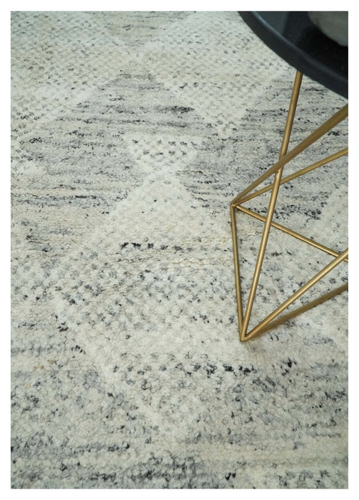Ivory, Charcoal and Beige 8x10 hand knotted Geometrical wool Area rug