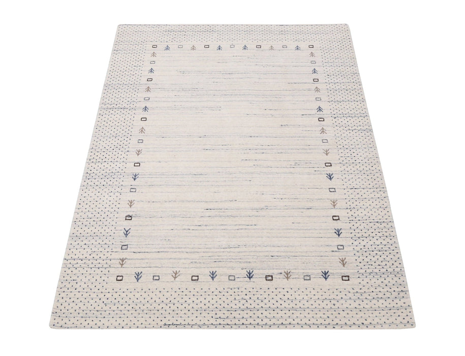 Ivory Contemporary Gabbeh Border Design Hand Loomed Wool Rug