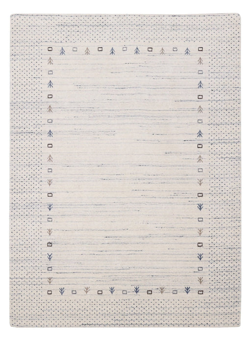 Ivory Contemporary Gabbeh Border Design Hand Loomed Wool Rug