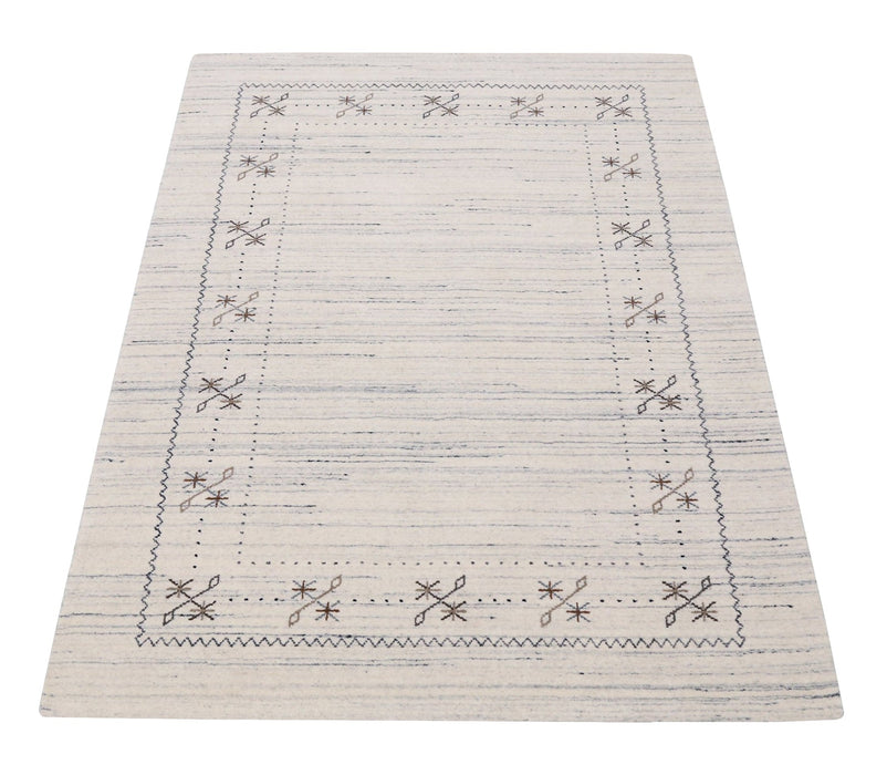 Ivory Gabbeh Border Design Hand Loomed Wool Rug
