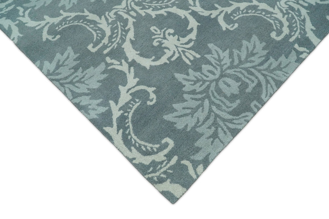 Hand Tufted Ivory, Gray and Blue Contemporary Design Wool Area Rug
