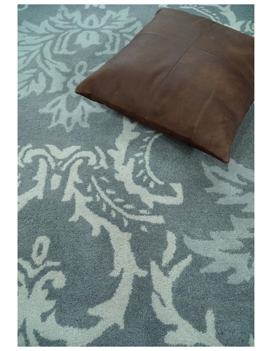 Hand Tufted Ivory, Gray and Blue Contemporary Design Wool Area Rug