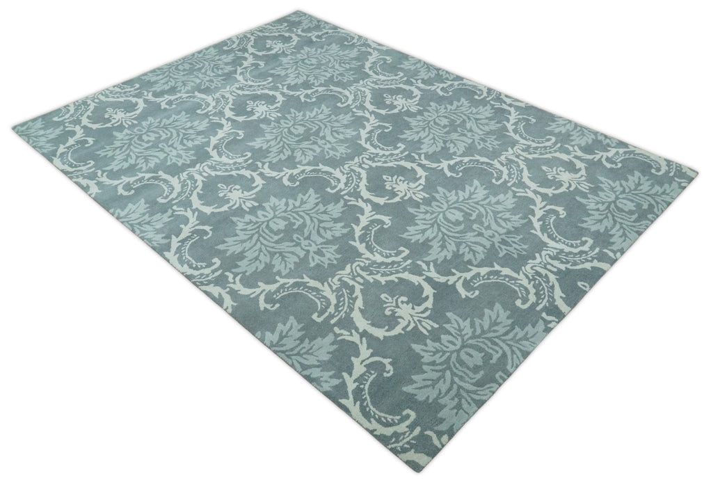 Hand Tufted Ivory, Gray and Blue Contemporary Design Wool Area Rug