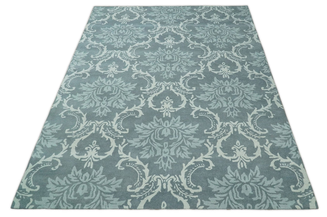 Hand Tufted Ivory, Gray and Blue Contemporary Design Wool Area Rug