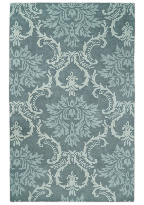 Hand Tufted Ivory, Gray and Blue Contemporary Design Wool Area Rug