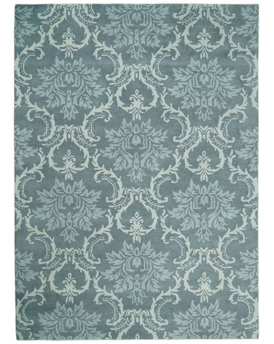 Hand Tufted Ivory, Gray and Blue Contemporary Design Wool Area Rug