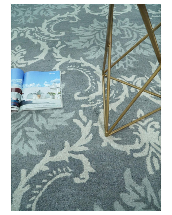 Hand Tufted Ivory, Gray and Blue Contemporary Design Wool Area Rug