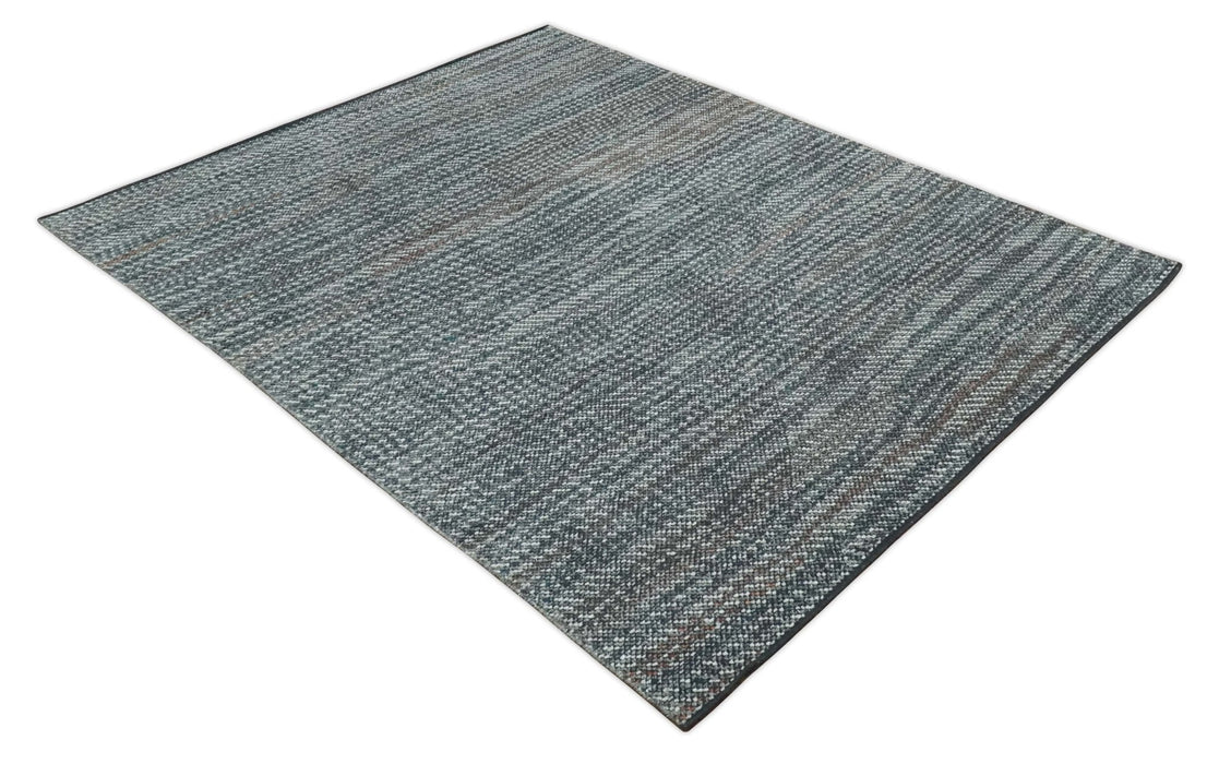 Ivory, Gray, Charcoal and Brown Antique Stripes Design Hand knotted 8x10 wool Area Rug