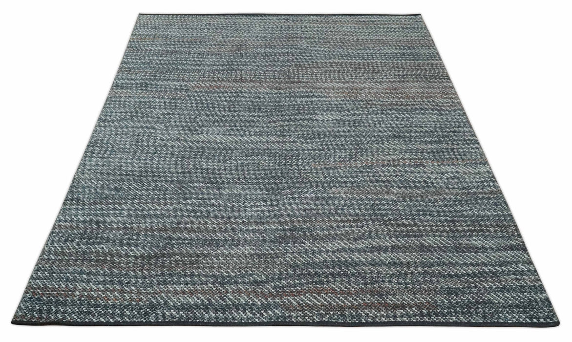 Ivory, Gray, Charcoal and Brown Antique Stripes Design Hand knotted 8x10 wool Area Rug