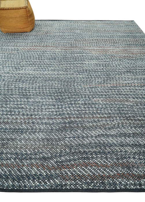 Ivory, Gray, Charcoal and Brown Antique Stripes Design Hand knotted 8x10 wool Area Rug